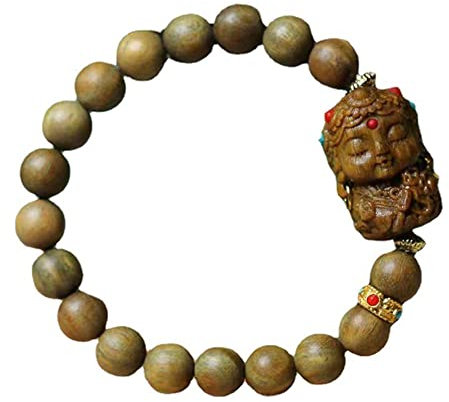 Klauer Große Sandelholzperlen, Herrenarmband, grünes Tara-Holzperlenarmband 8 mm grünes Sandelholz-Stretch-Armband Bodhisattva-Amulett-Armband Unisex