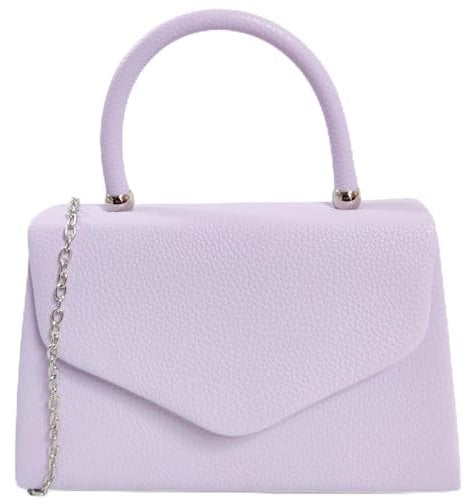 Faux Leather Plain Tote Style Top Handle Bridal Prom Wedding Evening Clutch Party Purse Hand Bag (Lilac)