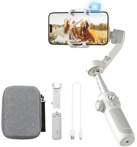 FeiyuTech VB 4 Kit – Gimbal per smartphone con asta estensibile da 21,3 cm, borsa, modulo di tracciamento abilitato all'illuminazione, controllo gestuale, stabilizzatore cardanico per registrazione