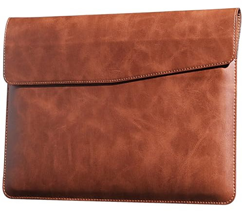 CPNVWA Leather Laptop Sleeve for 13 Inch MacBook Air M3 2024 M2 2022 M1 2020,Genuine Leather Laptop Case for MacBook Pro M2 2022 M1 2020-2016,Laptop Cover for 13-13.3 Inch Notebook,Brown