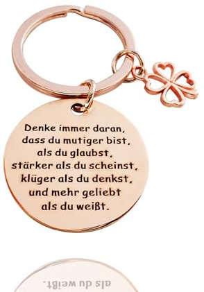 TJUSPIRIT Motivationsgeschenk Glücksbringer Schlüsselanhänger Inspirierender Mutmacher Geschenk Kleeblatt Glücksbringer für Freundin Freund Kollegen Kollegin(Rosegold)