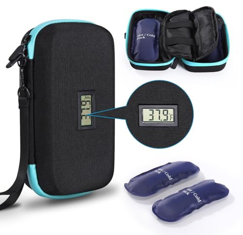 JEONEKID Insulinkühler-Reisetasche, 24-Stunden-Medikamenten-Diabetes-Reiseetui mit Temperaturanzeige, gekühlte Medikamenten-Organizer-Tasche, TSA-genehmigt, mit 2 Kühlakkus