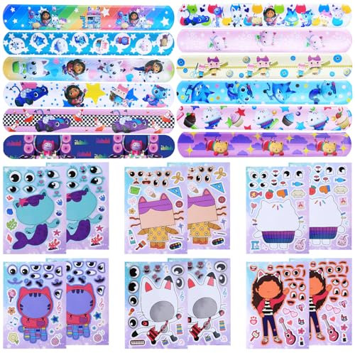 Luchild 24pcs Niedlich Mitgebsel Kindergeburtstag Gab- By Spielzeug Set mit 12 DIY Sticker Doll House Aufkleber 12 Schnapparmband für Geschenk Give Aways Kinder Geburtstag Deko Party Zubehör Mädchen