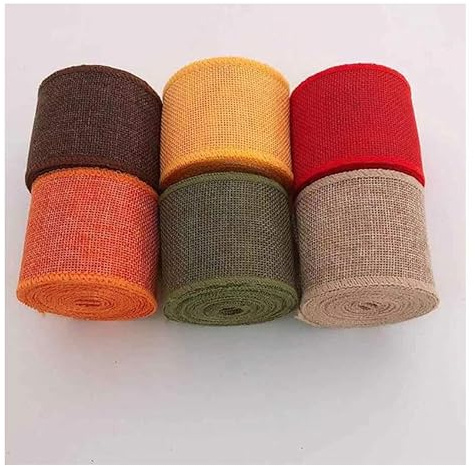 Hrlace 6 Rollen Breit Leinenband Buntes Stoffband 6cm*3m Juteband Natürlich Dekoband Vintage Geschenkband Floristenband Weihnachtsleinenband für Handwerk, Bow Knot, Hochzeitdeko, Herbstkranz