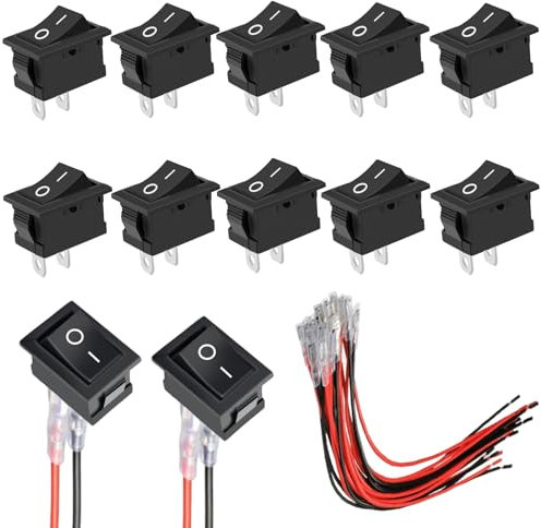 YIZWINS 10 Stück Wippschalter T85, 2-polig, SPST-Kippschalter mit Verdrahtung, ON/OFF Wippschalter, Kippschalter 12V, KCD1-Schalter, 6A / 250V 10A / 125V, für Motorrad, Limousine, Boot, Schwarz