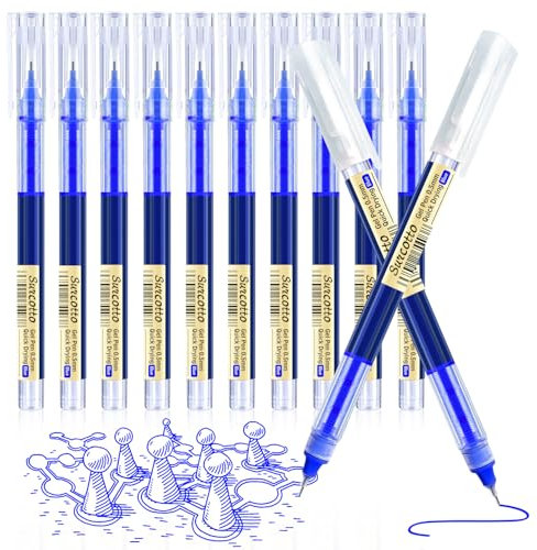 Surcotto Gelschreiber, 12 Stück 0,5 mm blaue Gelschreiber, ultraschnell trocknend, Gelstift zum Schreiben, Zeichnen & Konturieren, mehrfarbige Stifte für Studenten, Erwachsene