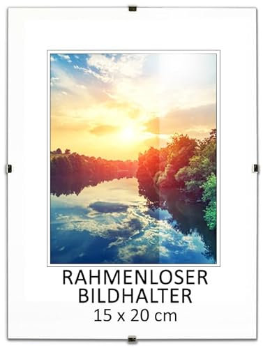 MG Design Cadre photo sans cadre - 15 x 20 cm - Verre acrylique - Avec clips - Pour photos, posters - Plusieurs tailles