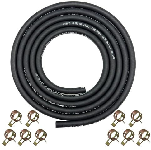 YGQ 6mm (1/4) ID Fuel Line Hose with 10 Clamps 2.4M Gas Tube Braided Rubber Tubing for Automotives Boat Generators