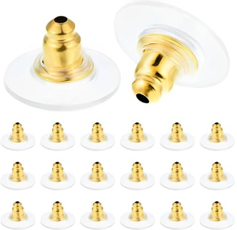 MEXRUMI Ohrstecker Verschluss Gold,20 Stück Gold Hypoallergener Silikon-Ersatz Für Ohrstecker/Hängende Ohren,Klar Gummi Ohrring Rücken Kupplung Für Damen Verschluss Ohrring Stopper Kunststoff