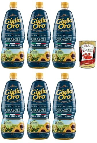 Italian Gourmet Giglio Oro olio di semi di girasole per frittura 6 x 1L | Cotture leggere, condimenti a freddo; mild im Geschmack, vielseitig nutzbar, Gesamtnettogewicht 6 L + Kostenlos Polpa 400g