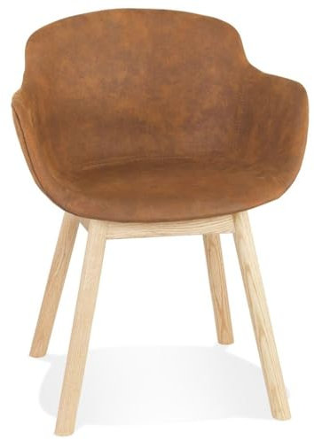 Esszimmerstuhl Mikrofaser & Eiche Modern | Küchenstuhl mit Armlehnen Gepolstert | Polsterstuhl Ergonomisch Braun | Retro Dining Chair | Skandinavisches Design | Esszimmer | 59x54x80cm | KERANO