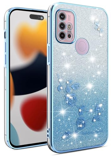 SEAHAI Hülle für Motorola Moto G30/Moto G20/Moto G10/Moto G10 Power, Glänzend Farbverlauf Farbe Niedlich Blumen Muster Design Ultra Dünn Frau Handyhülle Weich Silikon TPU Stoßfest Schutzhülle - Blau