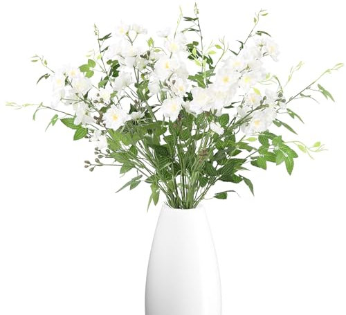 INSUNSIX White Delphinium Artificial Flowers Delphiniums Silk Artificial Flowers with Clematis Leaves Long Stem Fake Flowers for Tall Vase Wedding Centerpieces Home Decor(White)