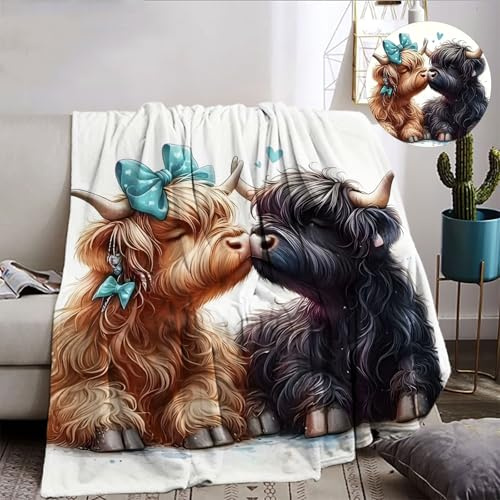 IUNTWEIE Hochlandrind Kuscheldecke,Scottish Highland Kuhs Decken, Flauschig Highland Kuh Kuscheldecke Flanell Decke für Mädchen, Kinder, Erwachsene, Couch, Reisen (B, 130x150cm)