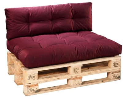 Traumnacht Outdoor Palettenauflage mit Schaumstoffstäbchen gefüllt, Palettenkissen, Palettenpolster Palettenmöbel Palettensofa 2er Set (Sitz+Rücken), rot