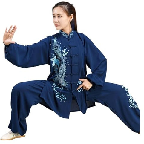 ZGXNYI Frauen und Männer Tai Chi Anzug Stickerei Kung Fu Uniform Langarm Wushu Kleidung Lose Zweiteiler Anzug Hemd & Hose(Women,L)