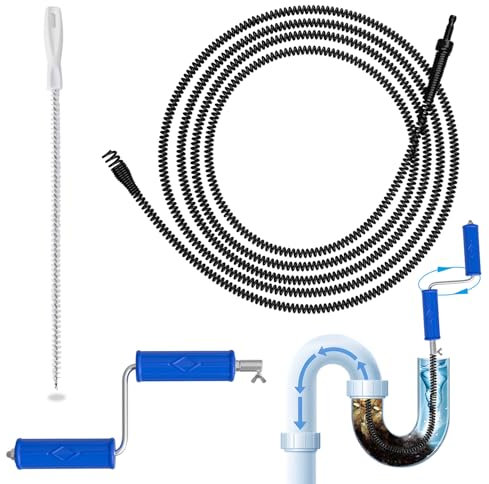 Espiral de limpieza de tuberías de 8 mm, de acero para muelles, espiral de desagüe, limpieza de tuberías, cepillo de drenaje para obstrucciones persistentes – procedimiento de (8mm, 5m)