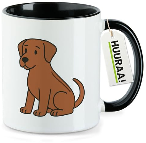 Huuraa Kaffeetasse Rhodesian Ridgeback Comic Ridgey Geschenk | Motivtasse 330ml Schwarz Keramik Tasse mit Spruch Kaffeebecher Geschenkidee Becher mit Motiv