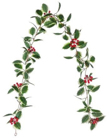 Weihnachtsgirlande künstliche Stechpalme Blätter und Beeren Girlande Hängedekoration für Türstil 2