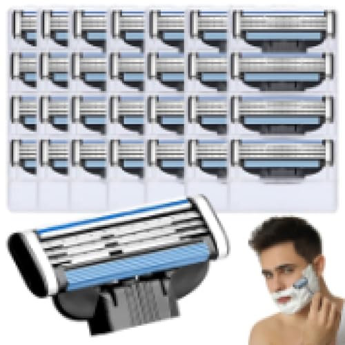 TKGEOUE 24 Stück Mach 3 Rasierklingen, Manuelle Klinge Barber, Ersatzklingen für Nassrasierer Herren, Rasierklingen, zur Reinigung von Bart-und Körperhaaren Leicht zu Rasieren-Schwarz