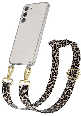 EAZY CASE Handykette - Verstellbares Taschenband kompatibel mit Galaxy S23 Plus, Schulterriemen, Handykordel mit Silikon Hülle, Umhängetasche, Leo - Schwarz Beige Gold