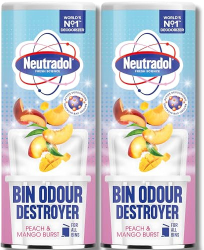Fresh Science 350g Bin Odour Neutraliser – Invigorating Peach & Mango Scent for Eliminating Unpleasant Bin Smells and Keeping Your Home Fresh - Pack of 2