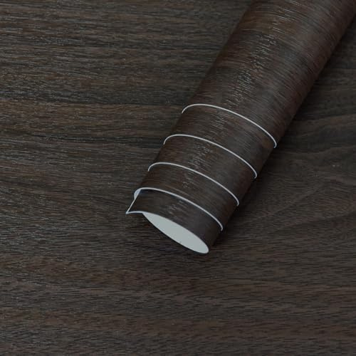 TOTIO Papier peint autocollant avec grain de noyer marron foncé - Aspect bois - Film adhésif pour meubles - Film adhésif imperméable et sans bulles - En vinyle épais - Pour meubles et bureau - 40 cm x
