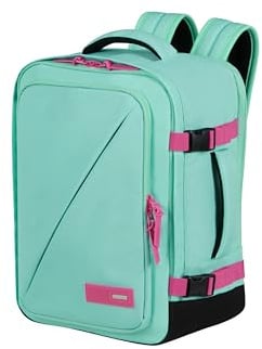 American Tourister Take2Cabin - Ryanair/Wizz Air Kabinentasche 30 x 20 x 40 cm, 26,5 l, 0,60 kg, Handgepäck, Flugzeug-Rucksack S/M Untersitz, Mint/Rosa (Jelly Mint/Electric Fuchsia)
