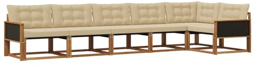 vidaXL Outdoor-Sofagarnitur mit Kissen 6 pcs Natur und Beige, Garten, modernes Outdoor-Sofa-Set, wetterfest, Bequeme Lounge, langlebige Möbel, Akazienholz-Design