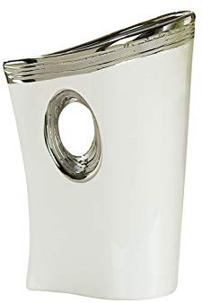 Moderne Deko Vase Blumenvase Tischvase aus Keramik weiß/Silber Höhe 26 cm Breite 17 cm