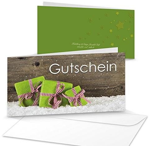 Logbuch-Verlag 20 Weihnachtsgutscheine Kunden Weihnachten Gutscheine Geschenkgutschein grün rot grau Einkaufsgutschein MIT KUVERT DIN lang 21 x 10,5 cm Gutscheinkarte