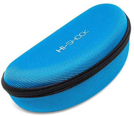 Hi-SHOCK Brillenetui Hi-Case | Stoßabsorbierendes Hartschalen-Case mit Schlaufe & Reißverschluss | Mit Mikrofasertuch [robust | wasserabweisend | Azurblau | 17,5cm x 7,5cm x 5,5cm]