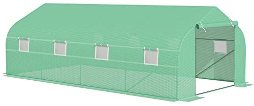 Outsunny Invernadero de Jardín 6x3x2 m Tipo Túnel para Cultivo Plantas Verduras con 8 Ventanas Transpirables y Puerta Enrollable con Cremallera Acero Verde
