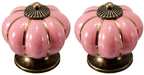 Creatwls 2PCS Pink European Modern Pumpkin Knobs Simple Pastoral Countryside Drawer Cabinet Wardrobe Door Cartoon Ceramic Handle.