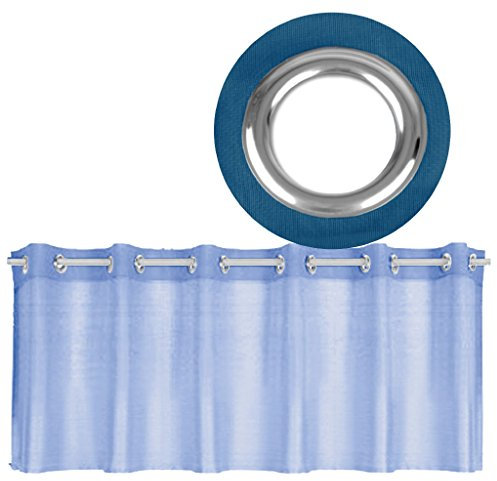 Ösen-Bistrogardine in B160cm x L60cm, transparente Uni Scheibengardine Voile in vielen erhältlich (blau - Mittelblau)