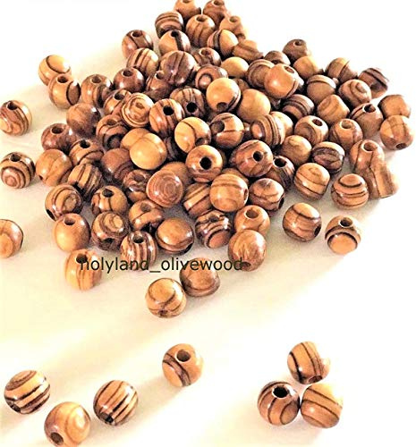 1000 ~ Olivenholz rund Perlen Poliert Rosenkranz Jewelry Heiligen Land Bethlehem Jerusalem (10 mm)