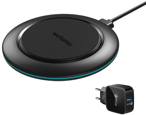Wefunix 15W Fast Wireless Charger Qi Ladegerät Induktive Ladestation USB C+QC 3.0 Adapter Kompatibel Mit LG iPhone 16 15 14 13 12 11 XS SE Samsung Galaxy Z Flip S25 S24 S23 S22 S21 S20 Note 20 Huawei