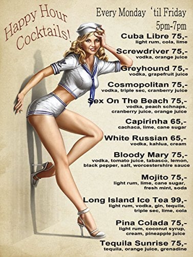 Shawprint HAPPY HOUR COCKTAILS RETRO METAL FRIDGE MAGNET 100MM X 75MM (1138F)