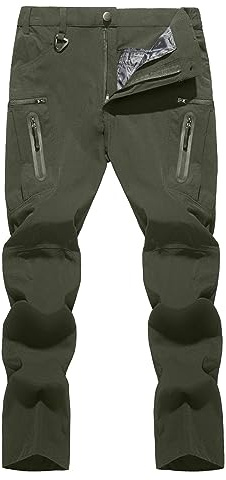 TACVASEN Light Weight Work Pants for Men Hiking Pants Men Waterproof Rain Pant with 8 Pockets Tactical Cargo Trousers for Outdoor Hunting Green 34
