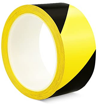 ALBOYI Black & Yellow Hazard Warning Tape - 1 Roll, 48mmX20m Self-Adhesive Safety Caution Tape for Floor Marking & Barrier