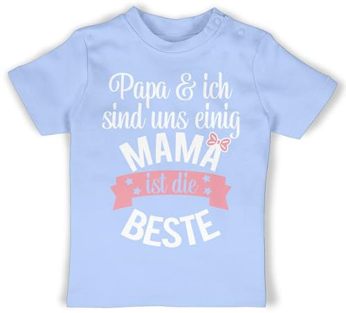 Baby T-Shirt Mädchen Jungen - Mama ist die Beste I Weltbeste Mutti - 6/12 Monate - Babyblau - muttertagsgeschenk zum ersten Muttertag muddi Papa Tshirt Sachen Spruch 1 Mamas