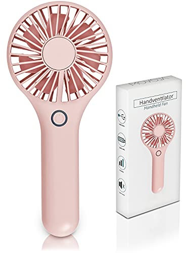 Movoja | Design Handventilator mit bis zu 10 Stunden USB-Akku | 2600 mAh | 3 Windstufen | USB-Ventilator Taschenventilator Mini-Lüfter | Rosa
