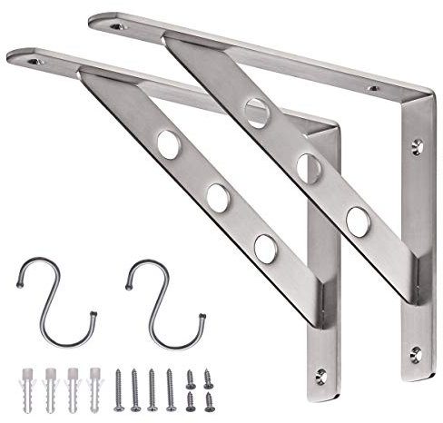 YUMORE Soportes para Estantes Pesados 250x180 mm Escuadras de Estanterías Acero Inox Soportes Estantes Triangulares Montaje en Pared Resistente Estantes Soporte, con Tornillos, Carga Máx 150Kg, 2Pcs