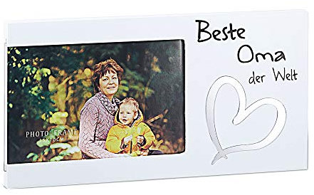 Cepewa Bilderrahmen Für die Beste Oma Fotorahmen Spiegel-Herz Rahmen für Bild 15 x 10 cm (1 x Bilderrahmen Beste Oma der Welt)