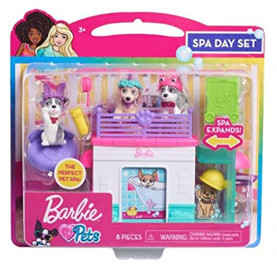 Barbie Just Play Ensemble de Jeu 8 pièces connectables avec Figurines et Accessoires pour Animaux de Compagnie, Jouets pour Enfants à partir de 3 Ans