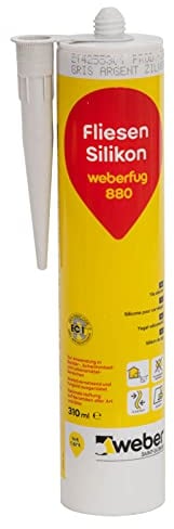 WEBER | Fliesen-Silikon weber.fug 880, 310 ml/Kartusche| Schimmelpilzhemmend & elastisch |für innen und außen | Fliesen-Silikon Fugendichtstoff I Farbe: Hellgrau