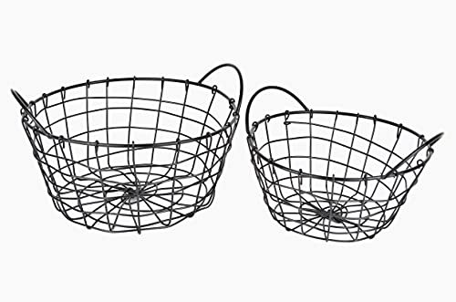 Metall Korb 2er Set rund aus Draht im Vintage Shabby Chic – vielseitig verwendbar für Küche, Garten oder als Deko-Korb