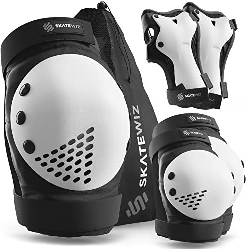SKATEWIZ Schützer Inliner Erwachsene - Protektoren - Inliner Schoner Erwachsene - Knieschützer - Schützer Skate - Knie und Ellenbogenschützer Damen Herren - SMASH Größe L/XL Schwarz Weiß