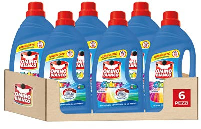 Omino Bianco - Flüssigwaschmittel Color+, speziell für farbige Kleidungsstücke, Technologie speichert Farben und fängt Grau auf, 138 Waschladungen, 1150 ml x 6 Packungen
