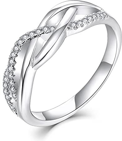Starnny Unendlichkeit Verlobungsring Ring Damen Silber 925 3A Zirkonia Weißgold Ring Geschenk für Sie Frauen,52